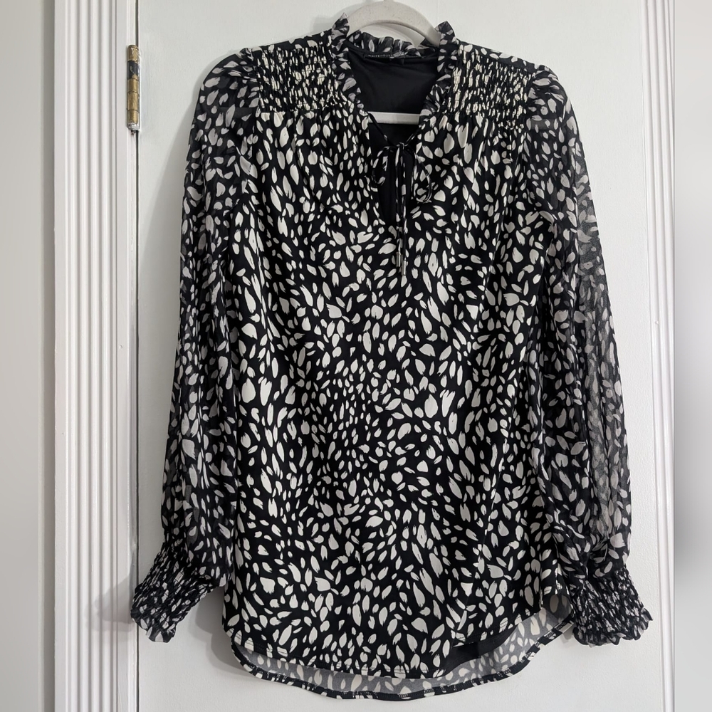 White House Black Market Womens Tunic Layered Top Size S Tie Hight Neck Jersey - Picture 2 of 9